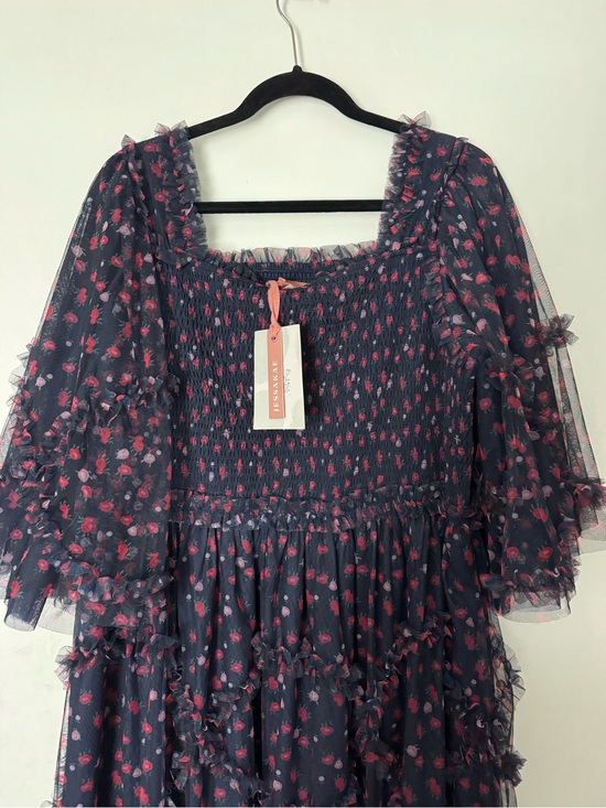 JessaKae Dresses & Skirts - NWT JessaKae Navy Blue Smocked Floral Square-Neck Tunic with Pink Print
